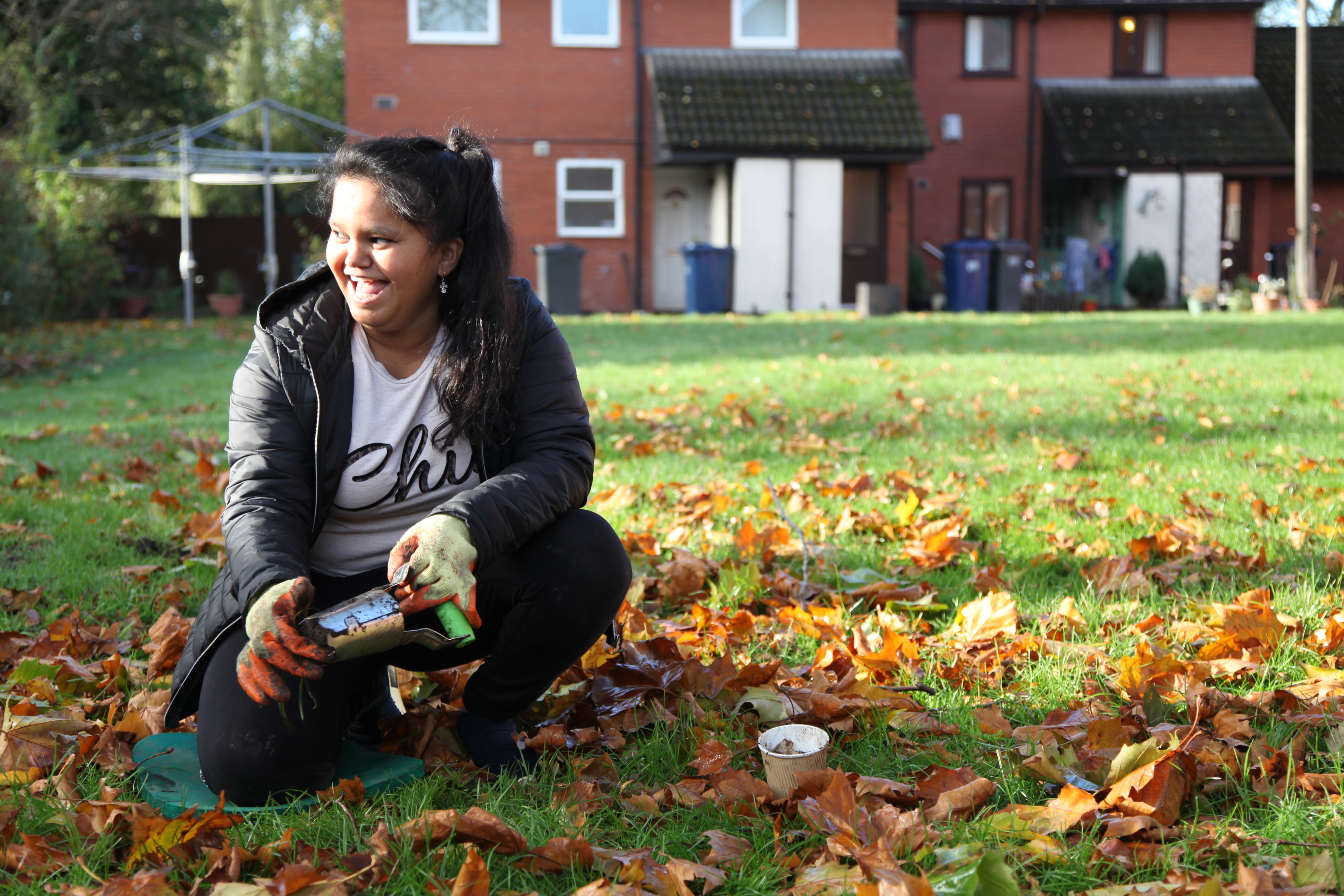 Girl volunteering outside